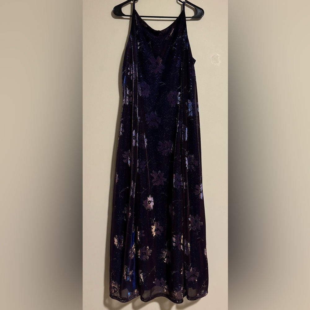 EUC Helene Blake Purple and Blue Floral Patterned Dress with Blue Lining size 12